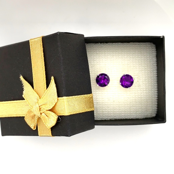 Solitaire Amethyst Stud Earrings in 14K White Gold - Picture 4 of 4